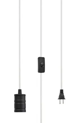 # 21003 1-Light Plug-in Vintage Style Hanging Socket Pendant Fixture with Matte Black Socket, 15 feet of White Textile Cord and Rocker Switch