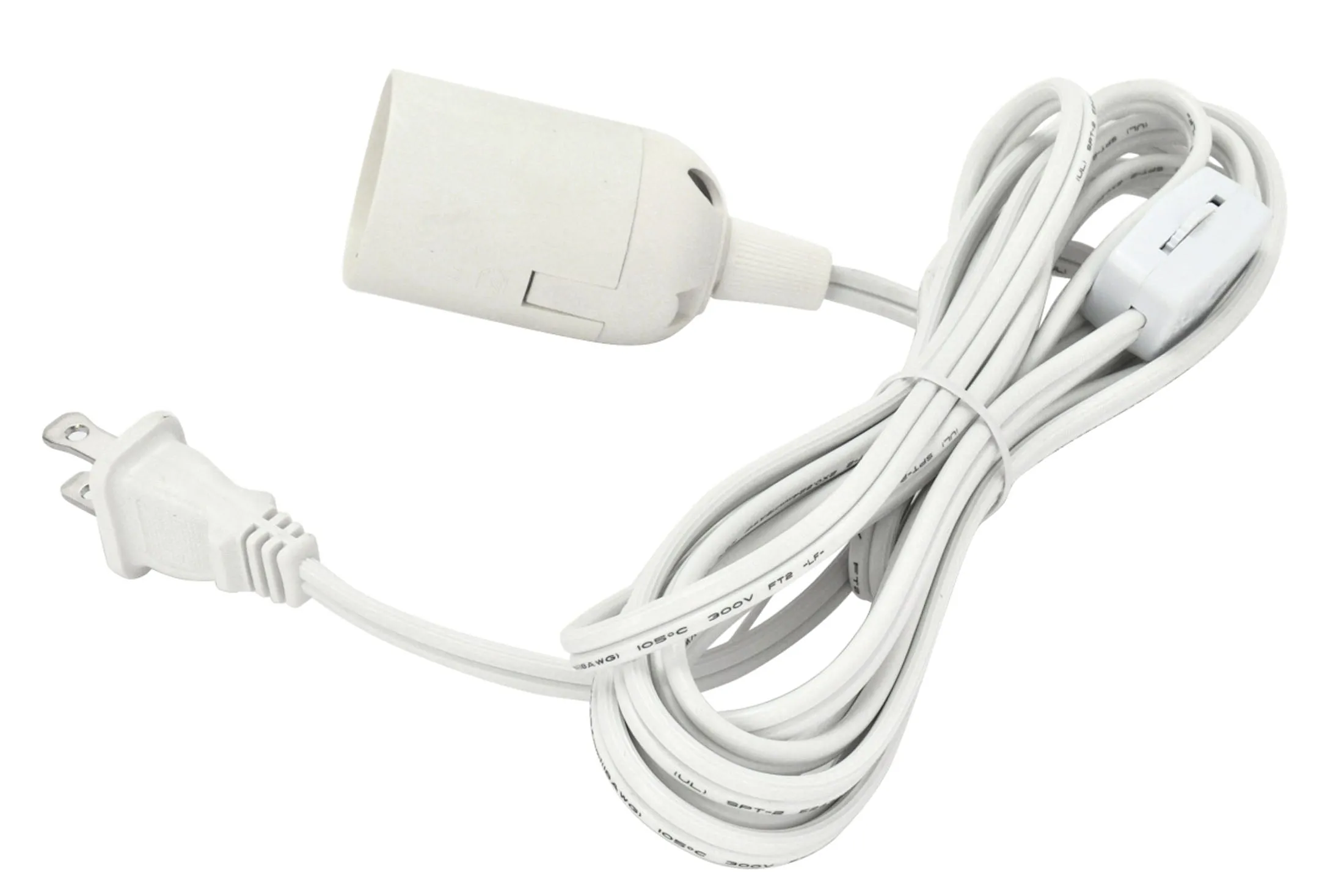 # 21036-2 , One-Light Plug-In Hanging Socket Pendant with White Socket and 12 feet of White Cord and Rotary Switch, 2 Pack