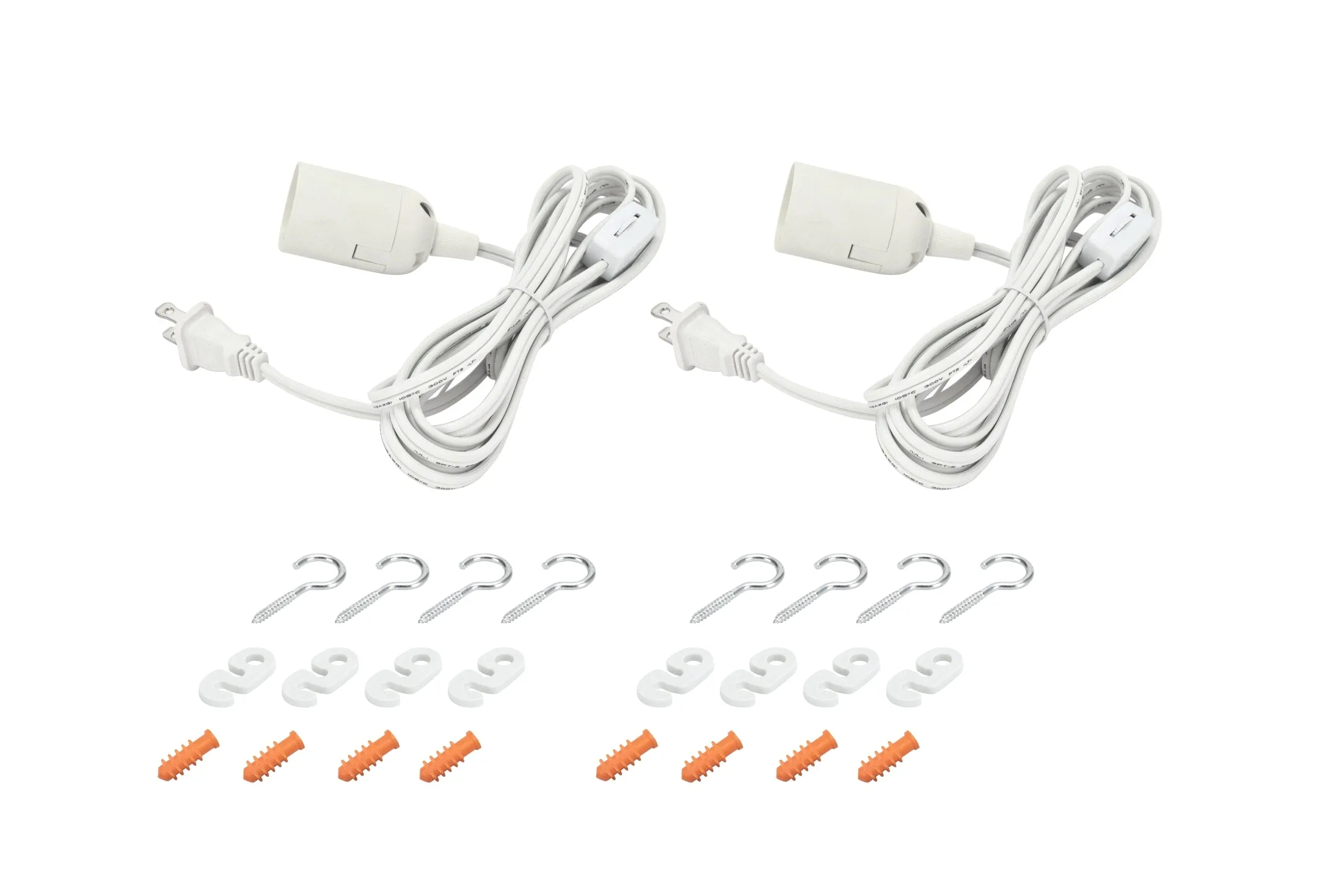 # 21036-2 , One-Light Plug-In Hanging Socket Pendant with White Socket and 12 feet of White Cord and Rotary Switch, 2 Pack
