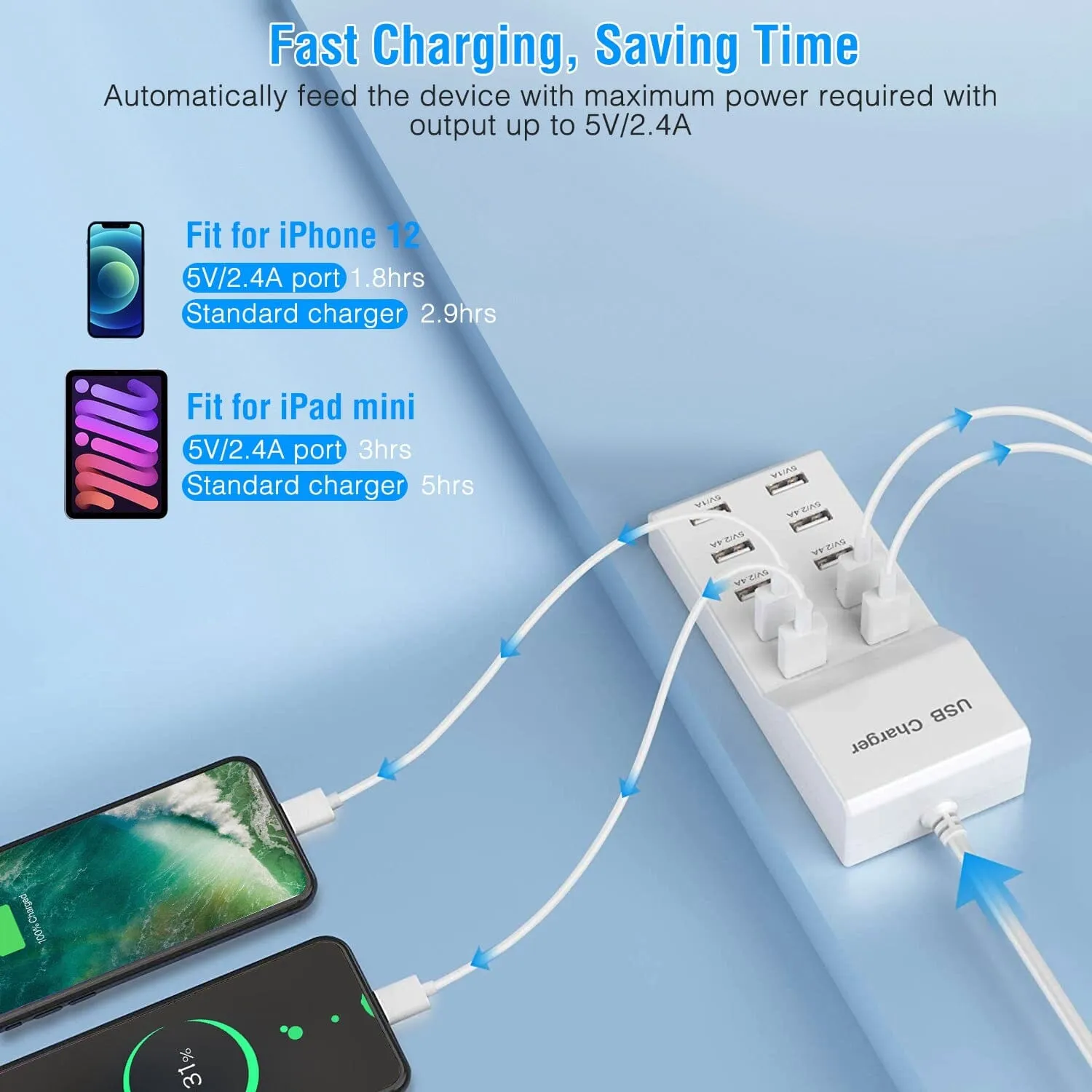 10-Ports 50W USB Wall Fast Charging Power Adapter