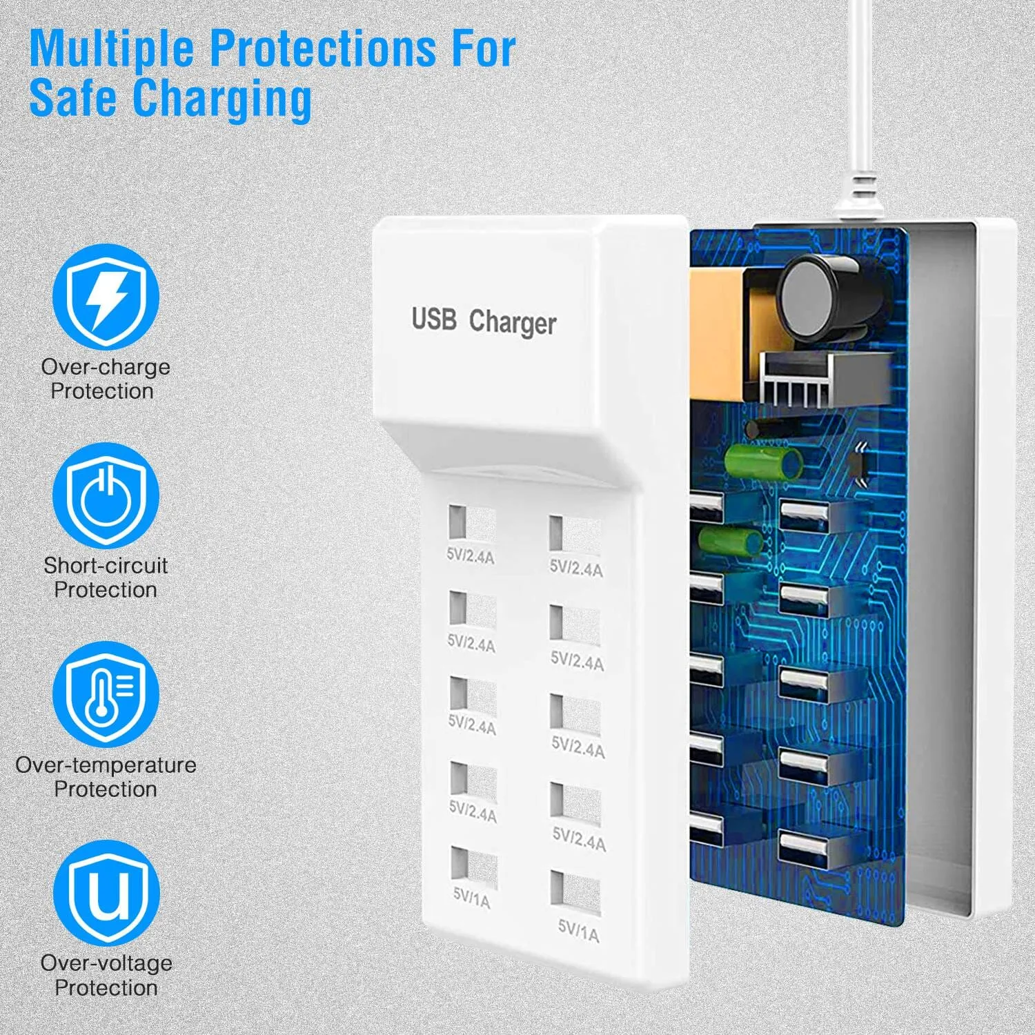 10-Ports 50W USB Wall Fast Charging Power Adapter