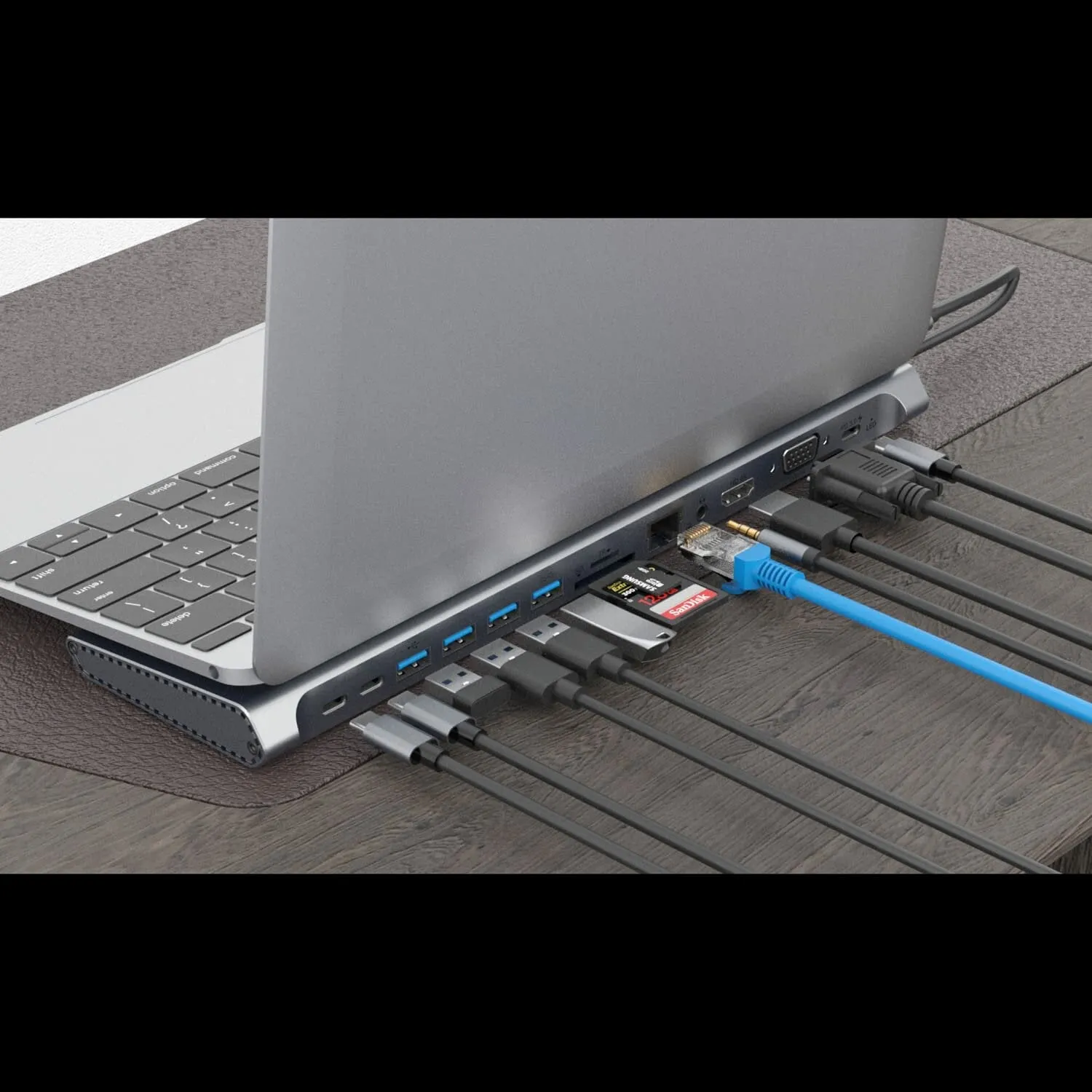 13 in 1 USB C Docking Station Network Hub with HDMI VGA PD 3.0 USB C 10/100M Gigabit Laptop Stand for MacBook iPad Surface pro