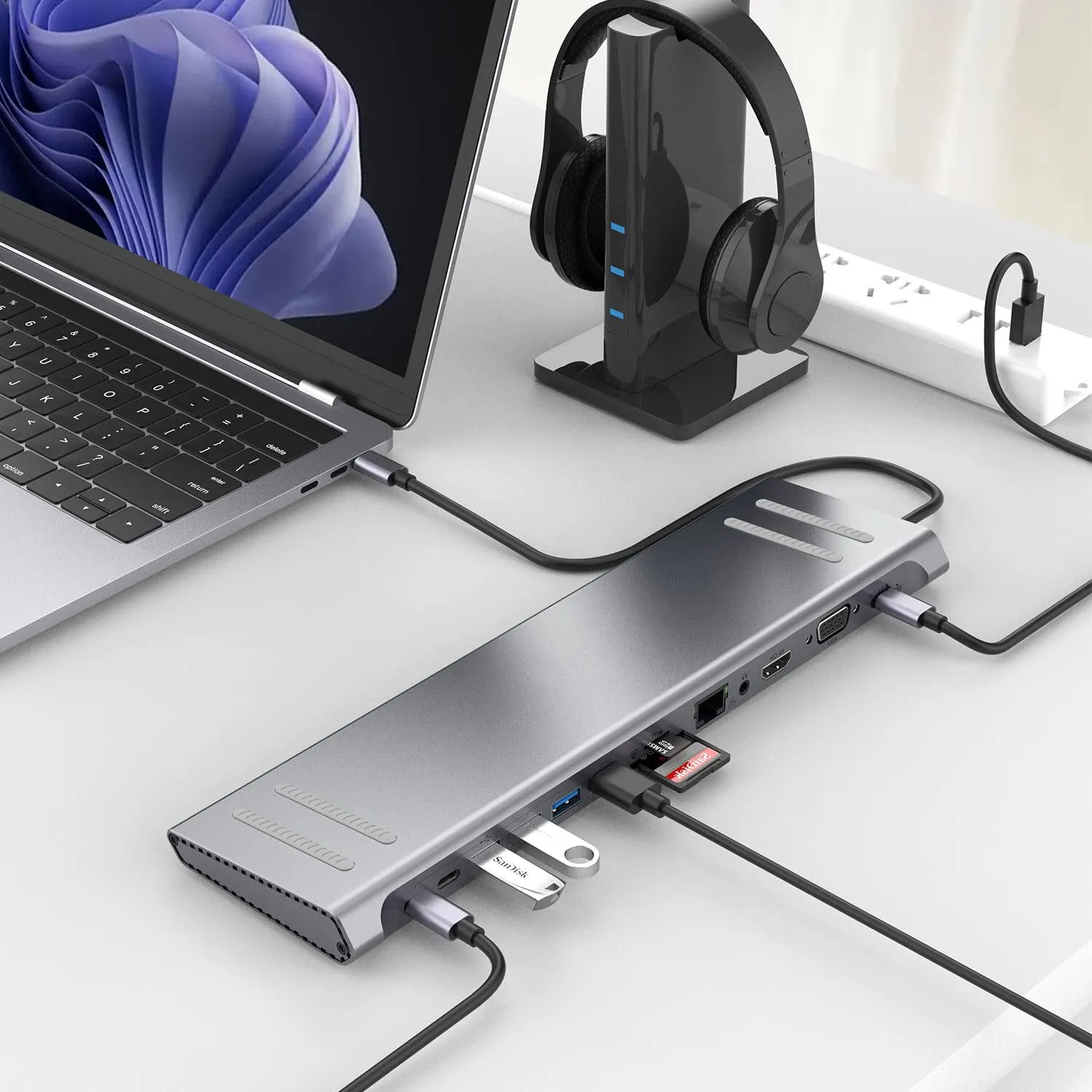 13 in 1 USB C Docking Station Network Hub with HDMI VGA PD 3.0 USB C 10/100M Gigabit Laptop Stand for MacBook iPad Surface pro