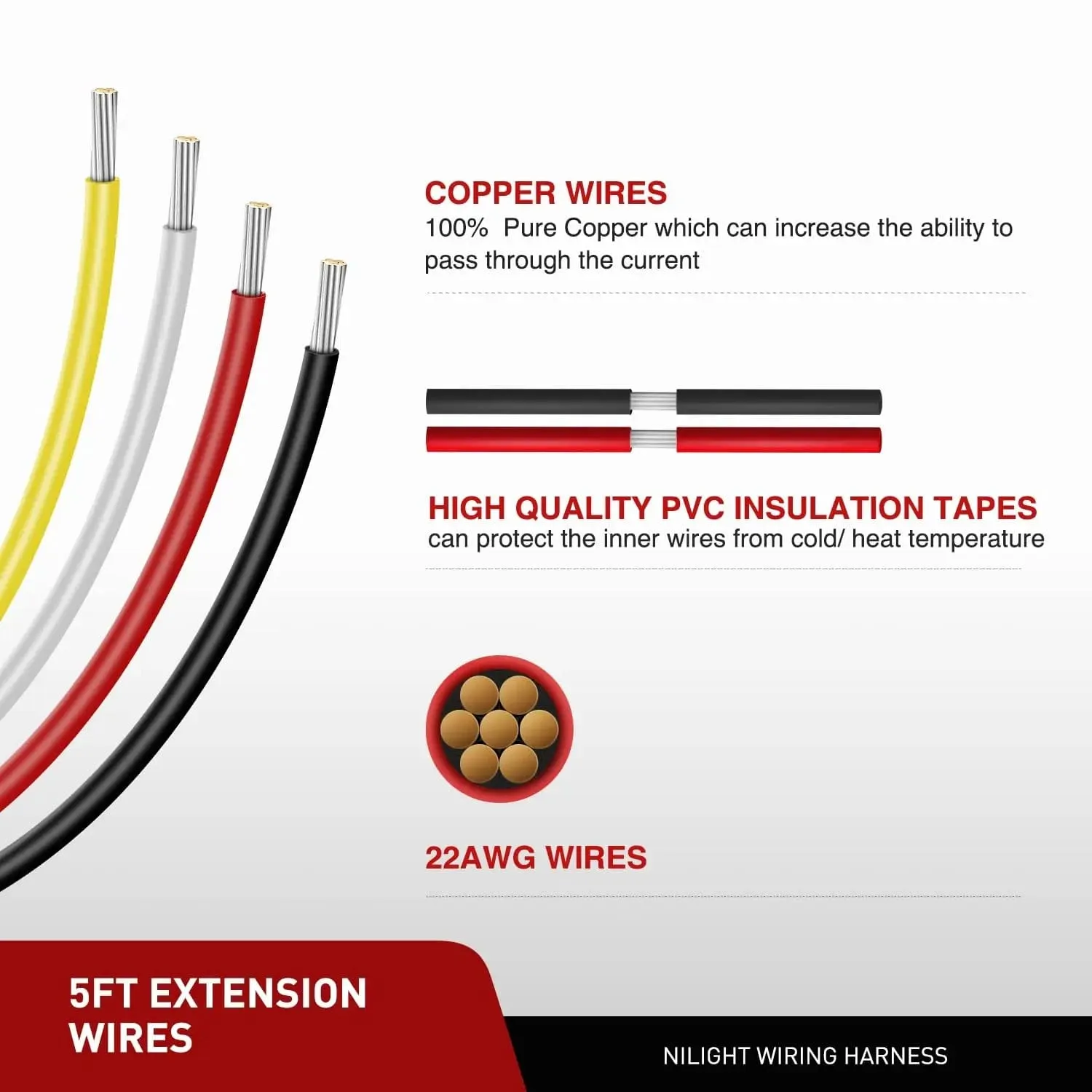 22AWG 5FT Wire Extension Kit For LED Light Bar/Led Pods/LED Work Light