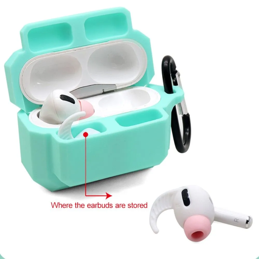 3-in-1 AirPods Pro silicone case with ear tip   carabiner - Blackish Green