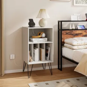 3-Tier Record Player Stand with Charging Station Shelf and 4 Dividers-White