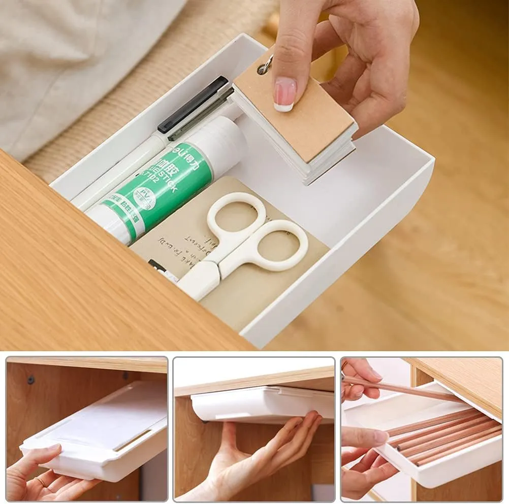 4 Pcs Hidden Grey and White Under Desk Drawer Organizer