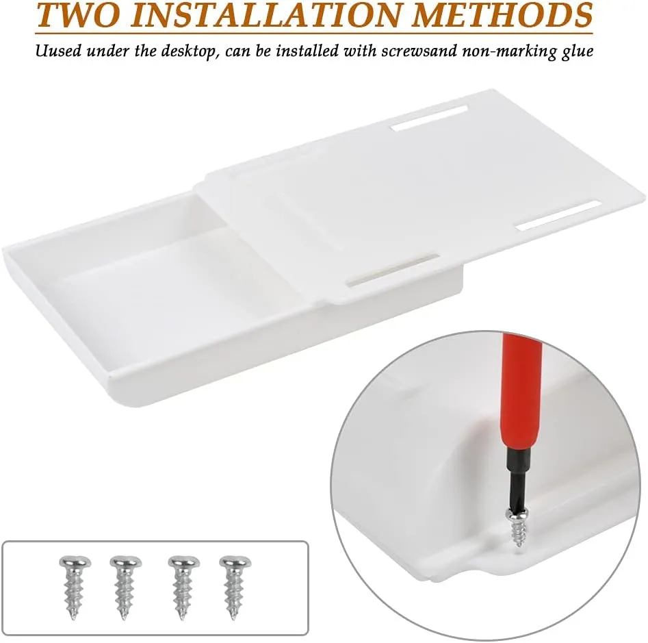 4 Pcs Hidden Grey and White Under Desk Drawer Organizer