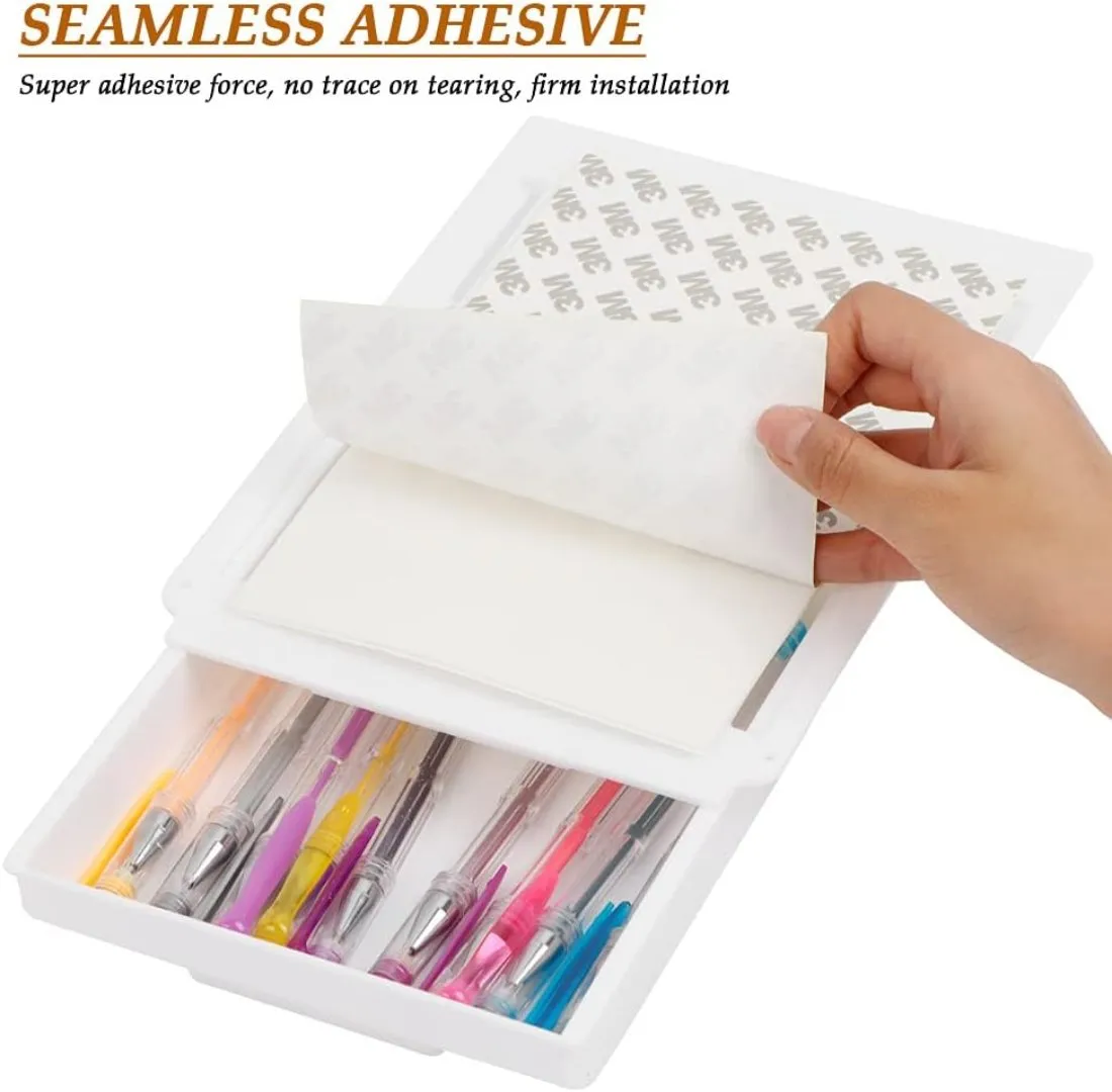 4 Pcs Hidden Grey and White Under Desk Drawer Organizer