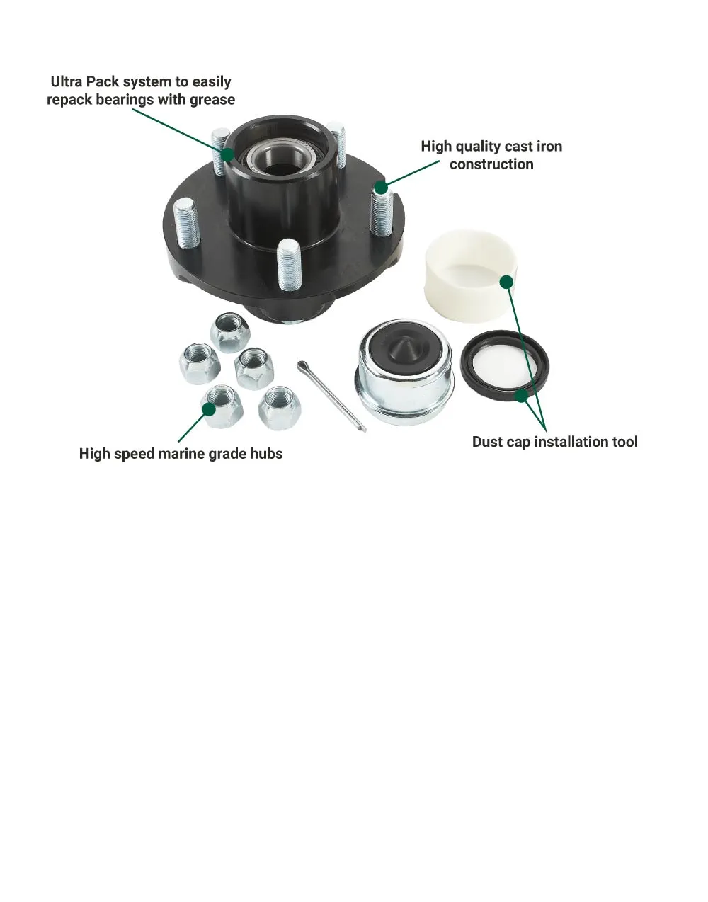 (572061.ULT) Ultra-Tow XTP Ultra Pack Trailer Hub | 5 on 4-1/2-In. | 1750-Lb. Cap