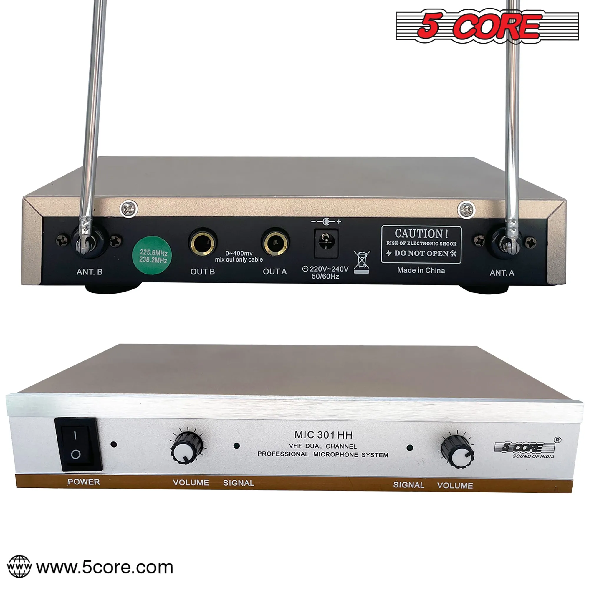 5Core VHF Dual Channel DIGITAL Wireless Microphone System Receiver 2x
