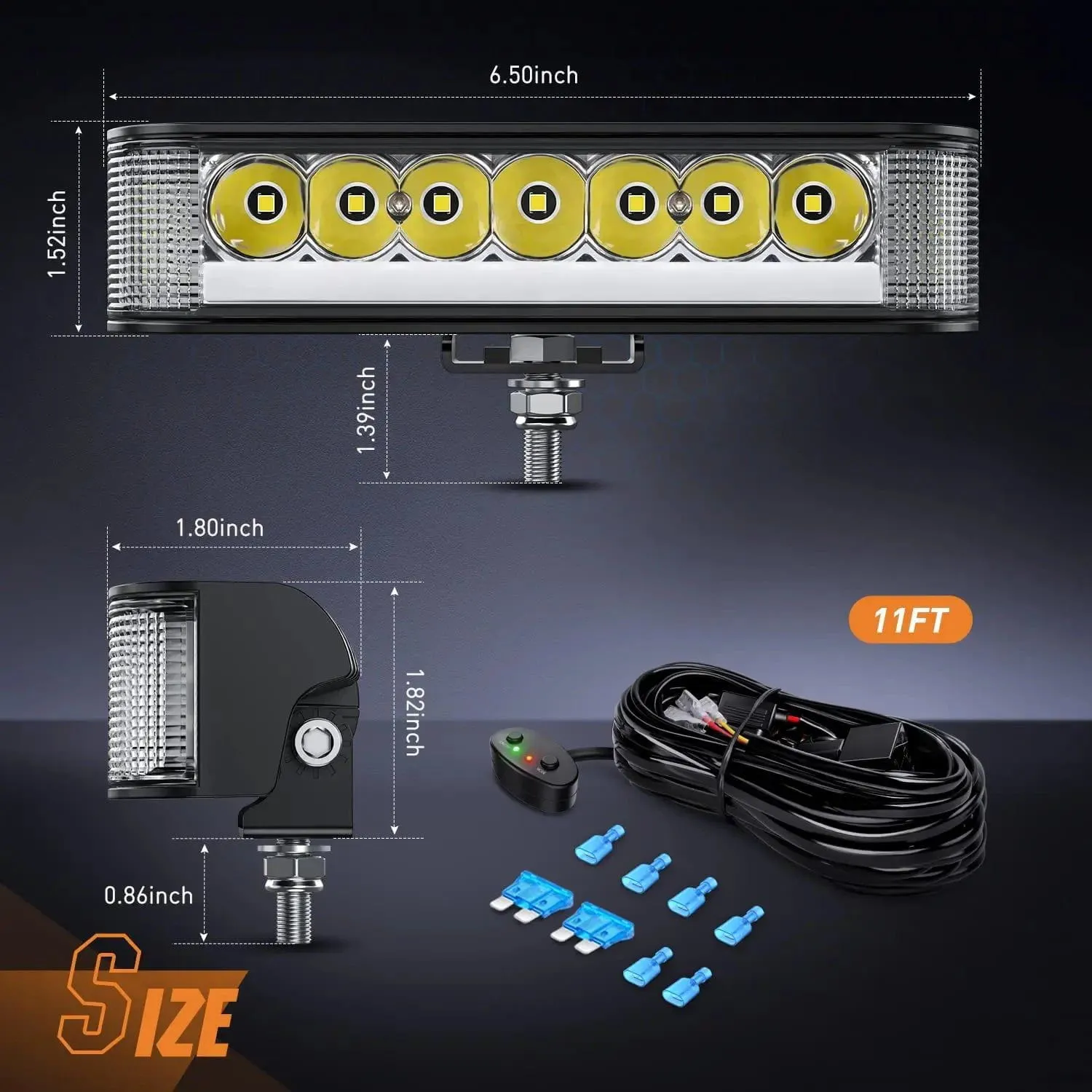 6.5 Inch 20W 2089LM Side Shooter DRL Spot Flood LED Light Bars (Pair) | 16AWG DT Wire