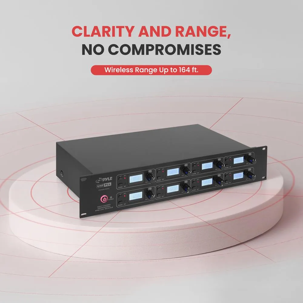 8-Channel Uhf Wireless Microphone & Receiver System, Includes (8) Handheld Wireless Mics
