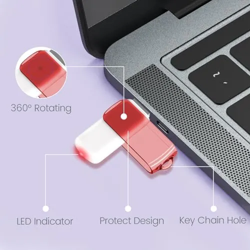 AGECASH 128GB Flash Drive USB 2.0 Thumb Drives 5 Pack with Landyard, Swivel ABS Plastic USB Key Memory Sticks Pendrive Zip Drive USB Drive 128GB USB Jump Drive, U Disk for Back to School & Office
