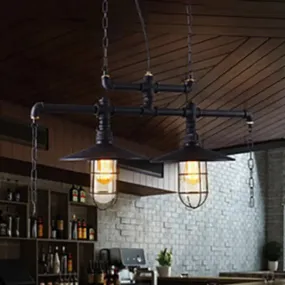Black Metal Nautical Island Pendant Light with Flared Shade and 2 Lights - Perfect for Bars