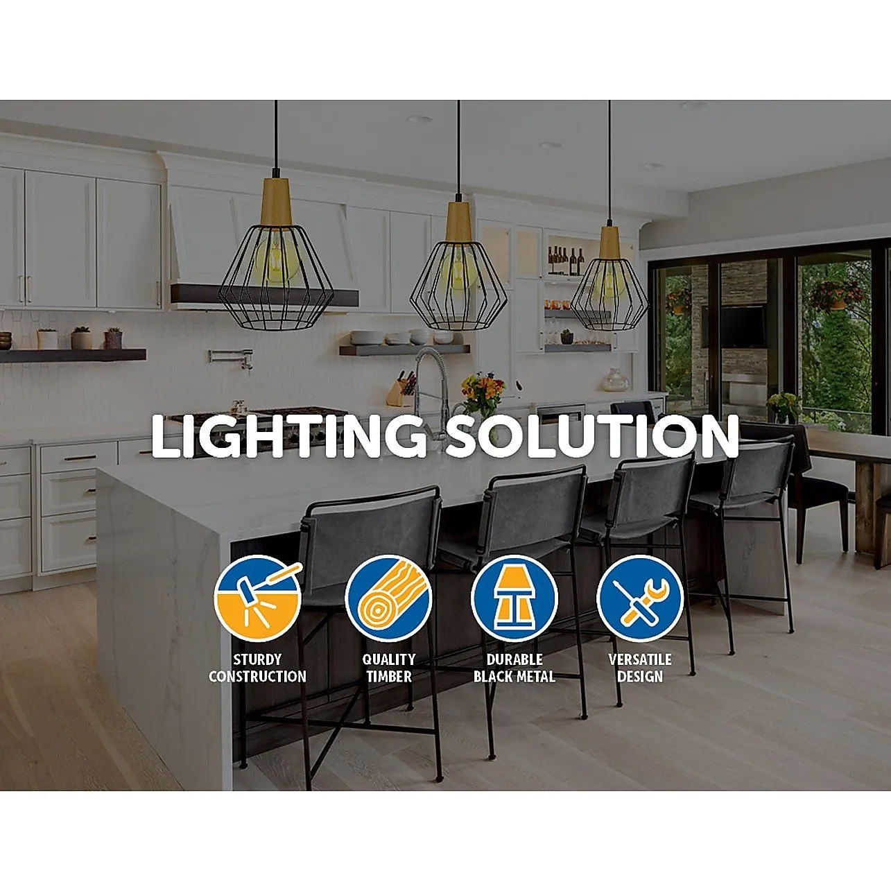 Black Wood Pendant Light Bar Lamp Kitchen Lighting Modern Ceiling