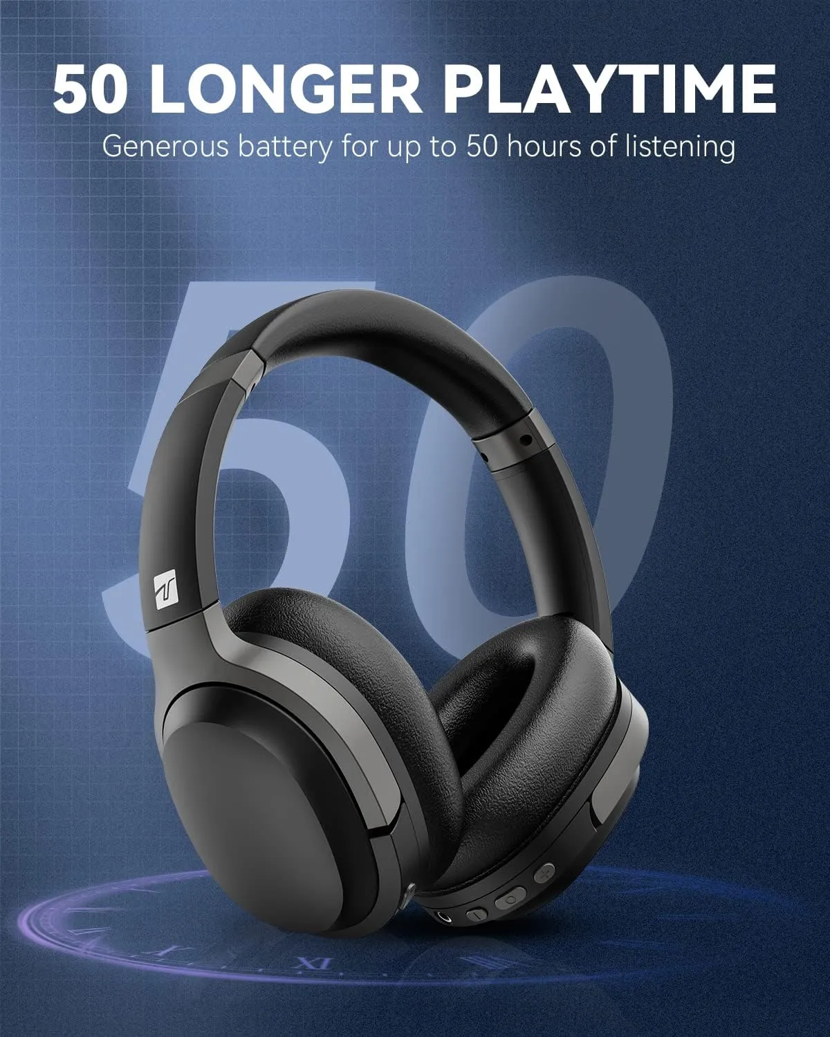 Bluetooth Hi-Fi Stereo Headphones - 50H Playtime, Deep Bass, HD Mic 2024