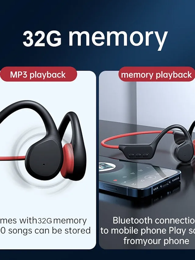 Bone Conduction Earphones Bluetooth Wireless IPX8 Waterproof MP3 Player Hifi Ear-hook Headphone With Mic & 32GB Memory Headset For Swimming