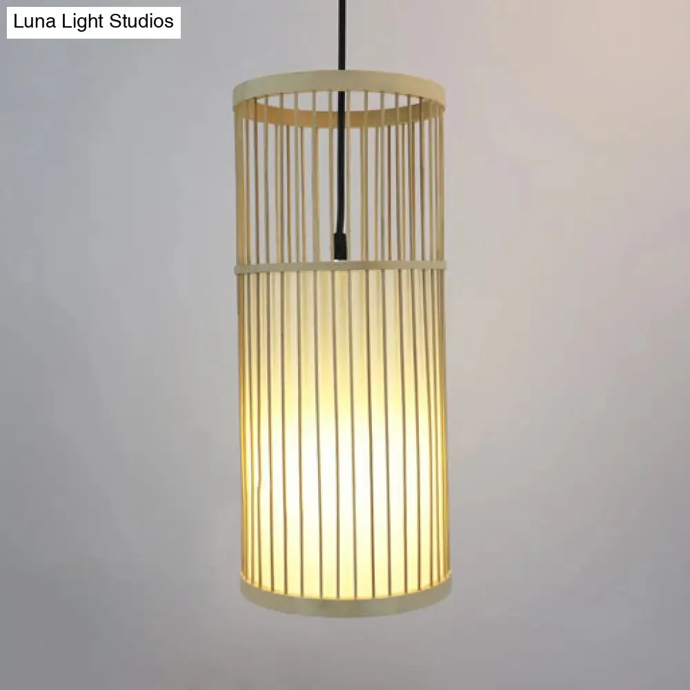 Contemporary 1-Light Beige Bamboo Shade Pendant Ceiling Lamp
