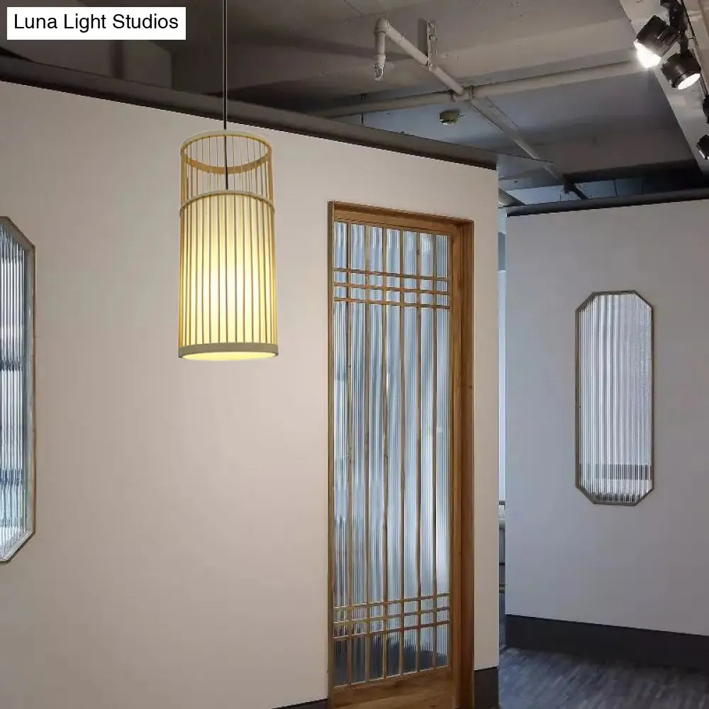Contemporary 1-Light Beige Bamboo Shade Pendant Ceiling Lamp