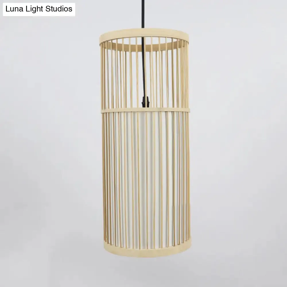 Contemporary 1-Light Beige Bamboo Shade Pendant Ceiling Lamp