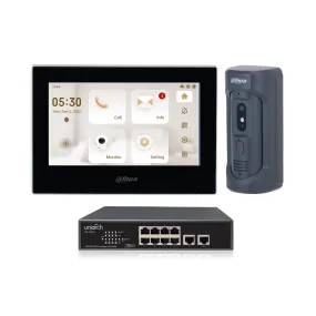 Dahua Intercom Kit, Black 7-inch Touch Screen and Outdoor Station, KIT-DHI-7INBLK2101E-P