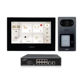 Dahua Intercom Kit, Black, Outdoor Station with Mifare Card Reader and 7-inch Touch Screen, KIT-DHI-7INBLK3211D-P