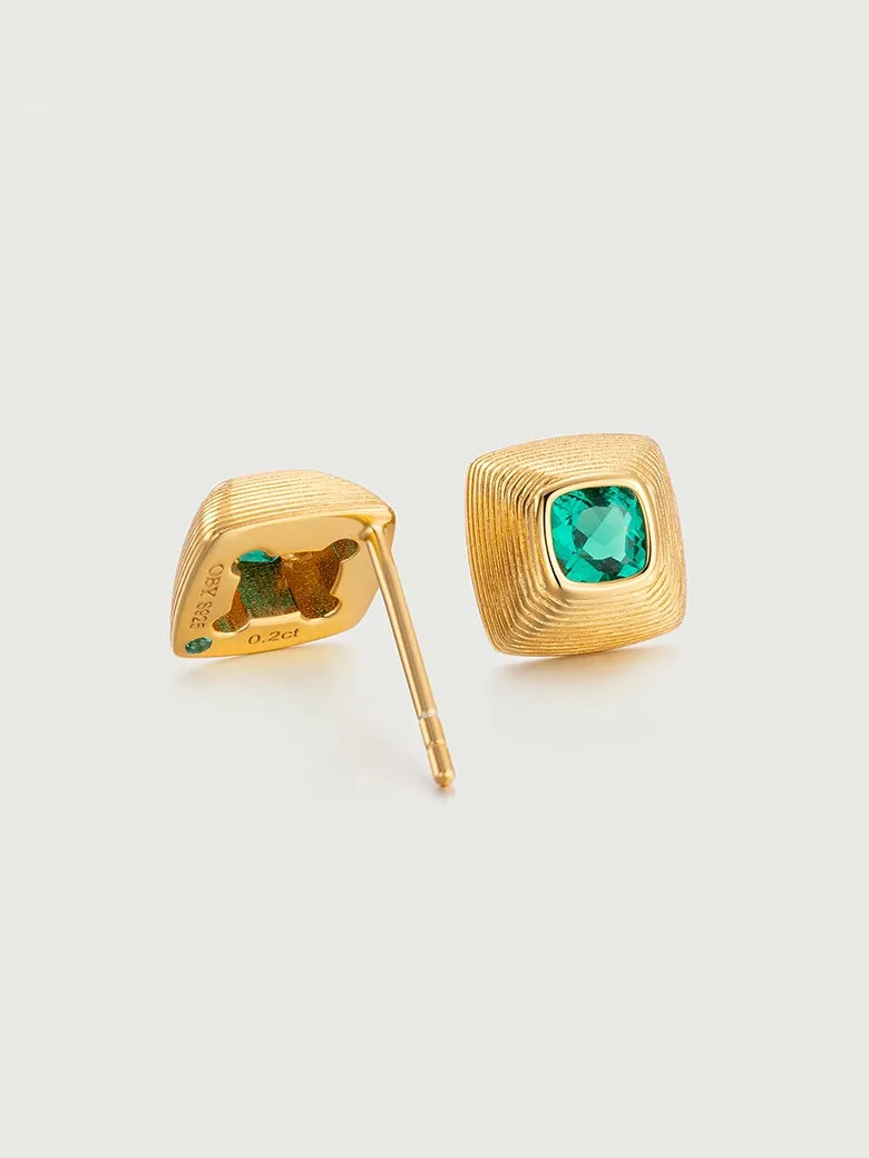 Emerald Button Stud Earrings