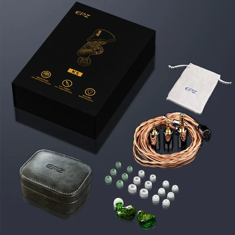 EPZ K5 1DD 4BA Monitor IEM Earphone Wired HIFI  In Ear Earbuds Three-In-One 0.78 2 Pin Single Crystal Copper Upgrade Cable