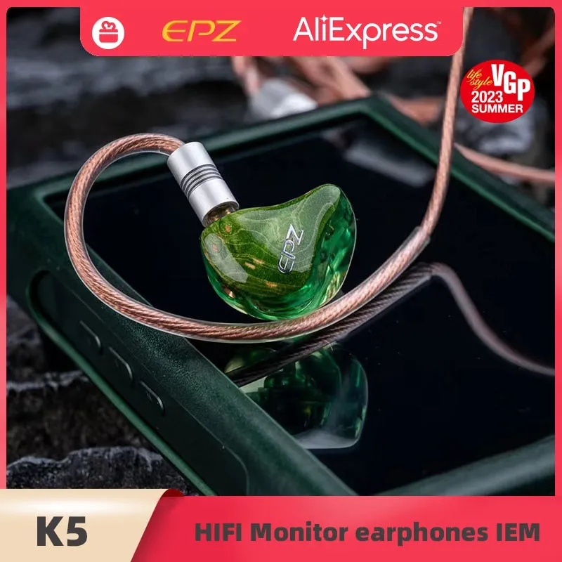 EPZ K5 1DD 4BA Monitor IEM Earphone Wired HIFI  In Ear Earbuds Three-In-One 0.78 2 Pin Single Crystal Copper Upgrade Cable