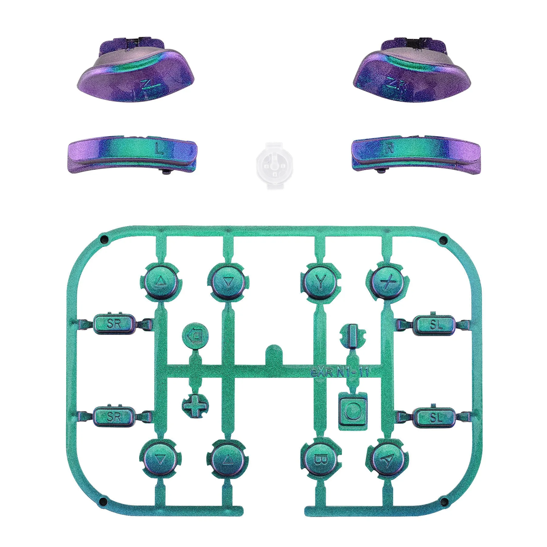 eXtremeRate Chameleon Green Purple Replacement ABXY Direction Keys SR SL L R ZR ZL Trigger Buttons Springs, Full Set Buttons Repair Kits with Tools for NS Switch JoyCon & OLED JoyCon - JoyCon Shell NOT Included - AJ210