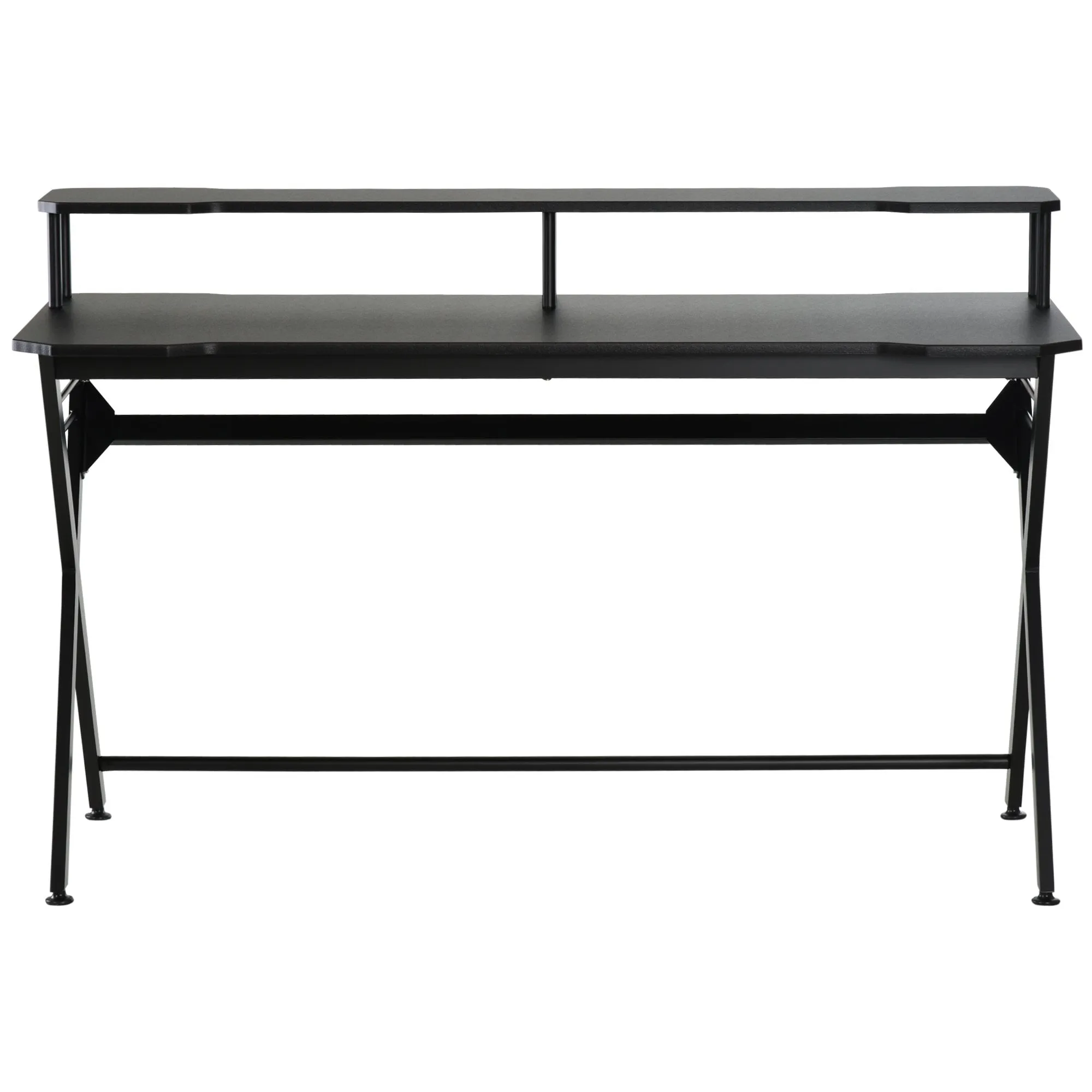 Gaming Computer Desk Writing Racing Table Workstation with Headphone Hook Curved Front Adjustable Feet for Home Office Use w/