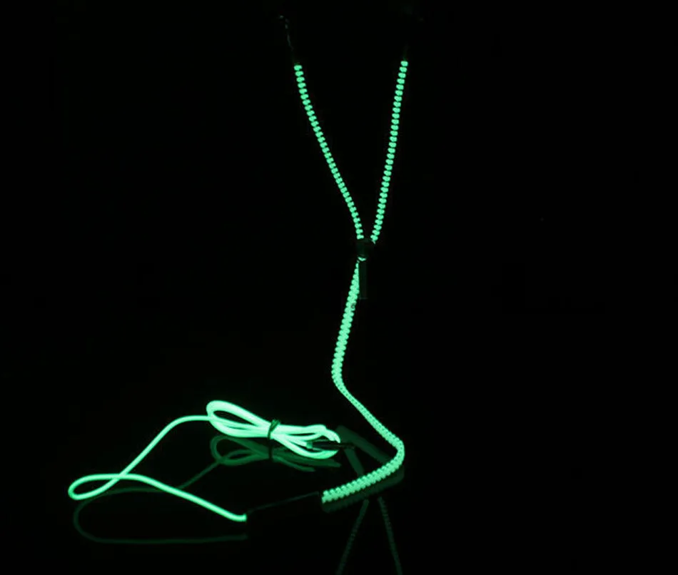 Glow In The Dark Zipper Mic Earphones