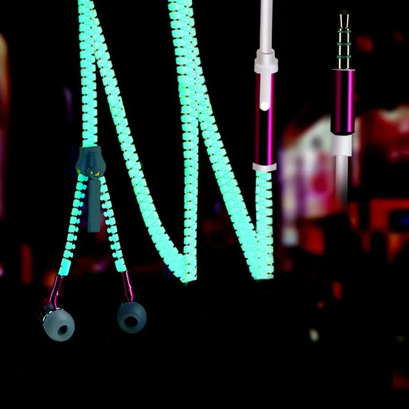 Glow In The Dark Zipper Mic Earphones