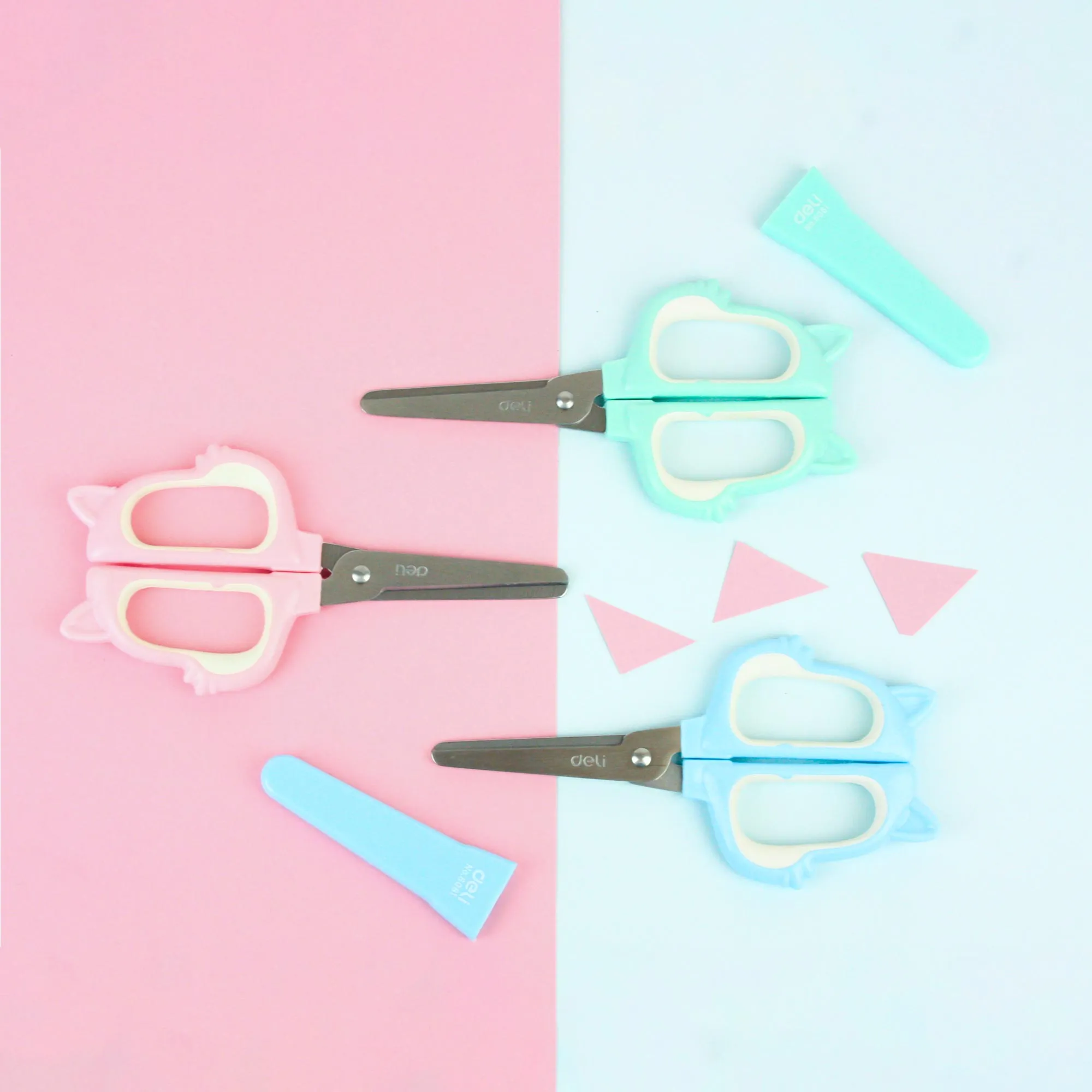 Happy Cat Hand Held Scissors - Pink, Blue, and Green