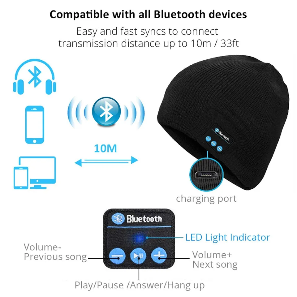 Hat Beanie Bluetooth Wireless Warm Cap Headphones   Gloves