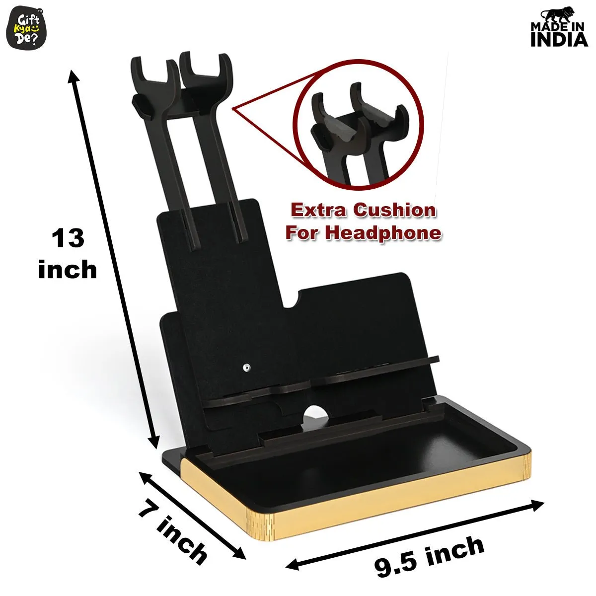 Headphone Holder for Gamers Music Lovers, Portable Desk Organizer with Mobile Phone Stand Compatible with All Headphones Size