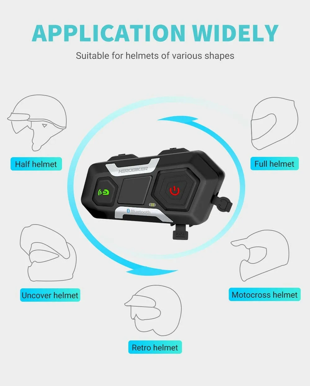 HEROBIKER Motorcycle Intercom Waterproof 1200M Bluetooth Intercom Helmet Headset Moto Headset Wireless Headset Interphone