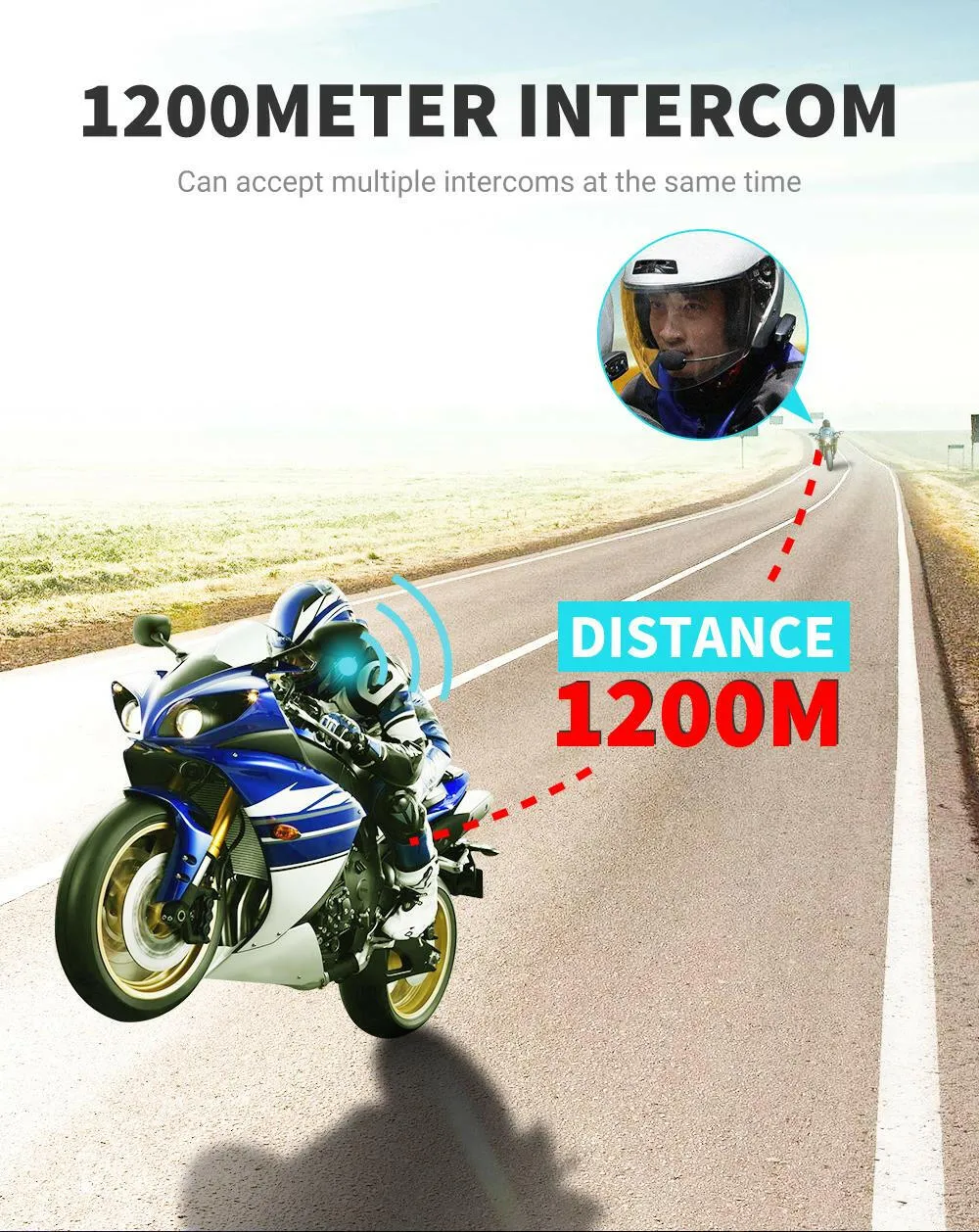 HEROBIKER Motorcycle Intercom Waterproof 1200M Bluetooth Intercom Helmet Headset Moto Headset Wireless Headset Interphone