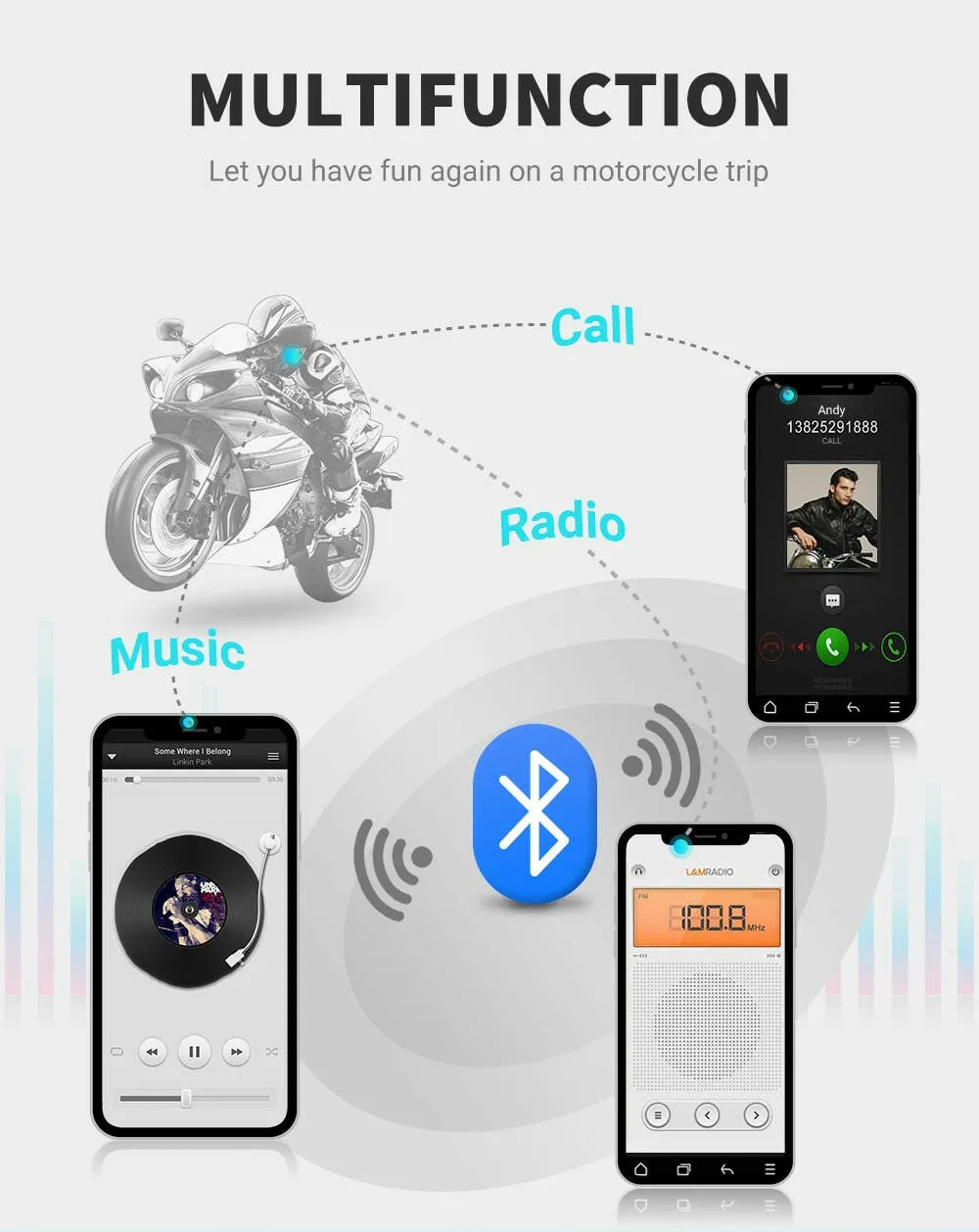 HEROBIKER Motorcycle Intercom Waterproof 1200M Bluetooth Intercom Helmet Headset Moto Headset Wireless Headset Interphone