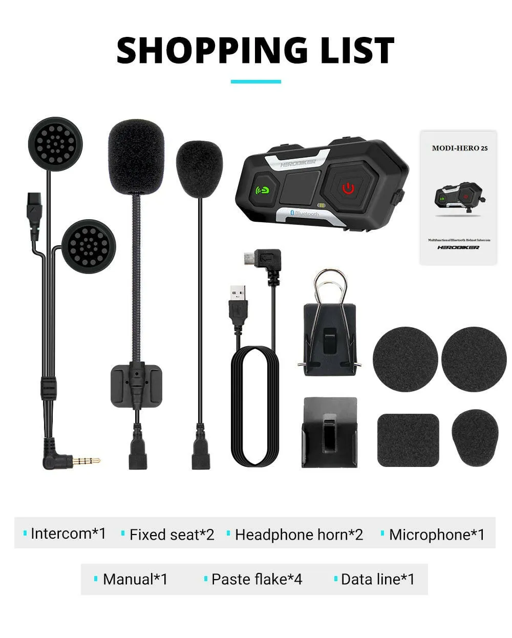 HEROBIKER Motorcycle Intercom Waterproof 1200M Bluetooth Intercom Helmet Headset Moto Headset Wireless Headset Interphone