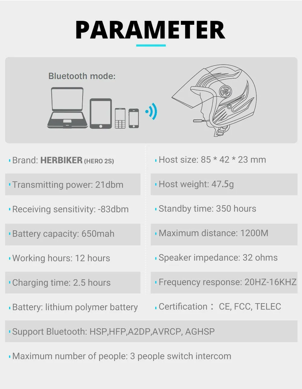 HEROBIKER Motorcycle Intercom Waterproof 1200M Bluetooth Intercom Helmet Headset Moto Headset Wireless Headset Interphone