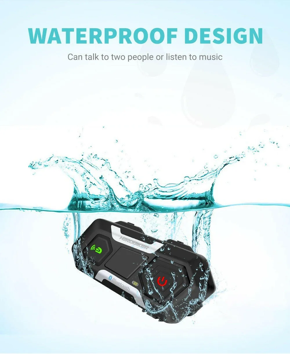 HEROBIKER Motorcycle Intercom Waterproof 1200M Bluetooth Intercom Helmet Headset Moto Headset Wireless Headset Interphone