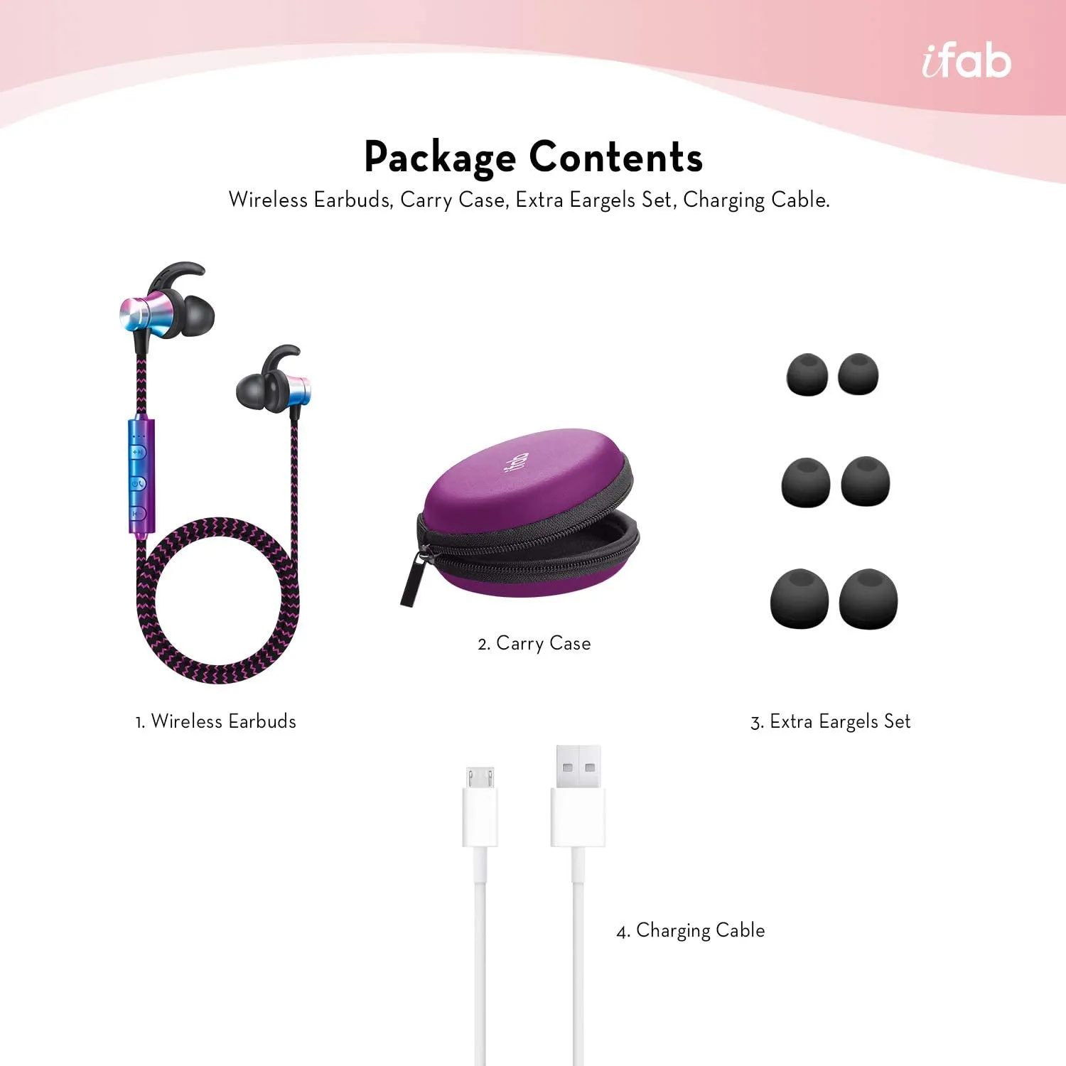 iFab Wireless Neckband Earbuds with Microphone and Control Buttons