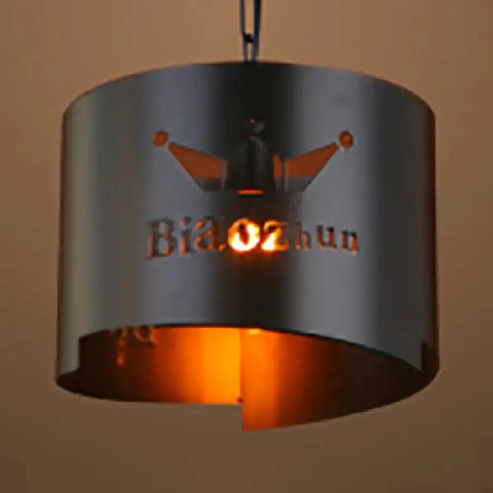 Industrial Drum Hanging Light with Hollow Metallic One Light Black Pendant for Bars