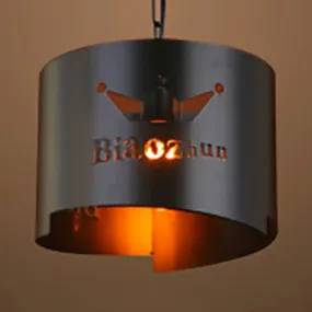 Industrial Drum Hanging Light with Hollow Metallic One Light Black Pendant for Bars