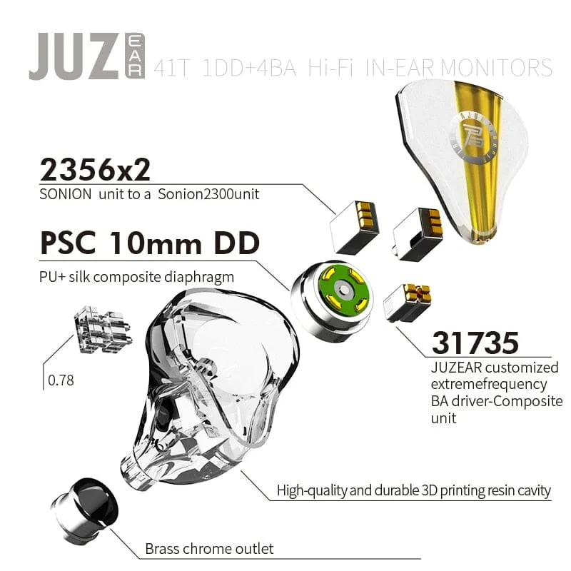 JUZEAR 41T 1DD 4BA Hybrid In-Ear Monitor IEMs