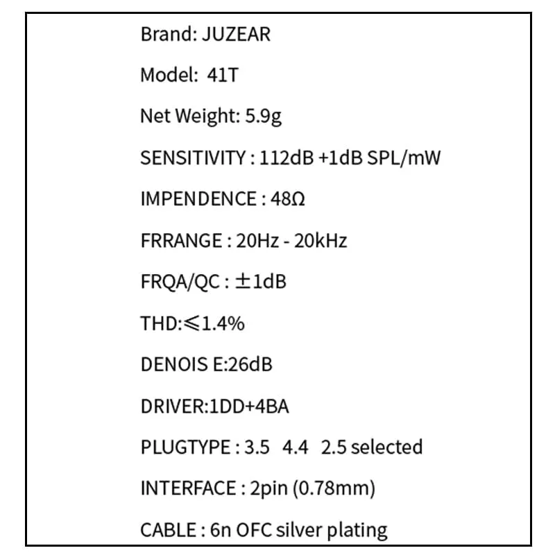 JUZEAR 41T 1DD 4BA Hybrid In-Ear Monitor IEMs