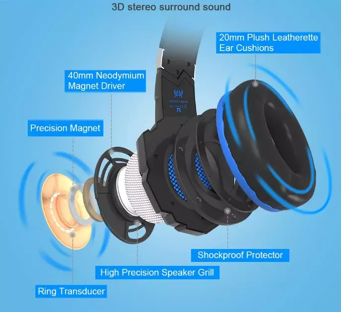 Kotion G9000 Wired Noise Cancelling Surround Sound Gaming Headset with LED Light