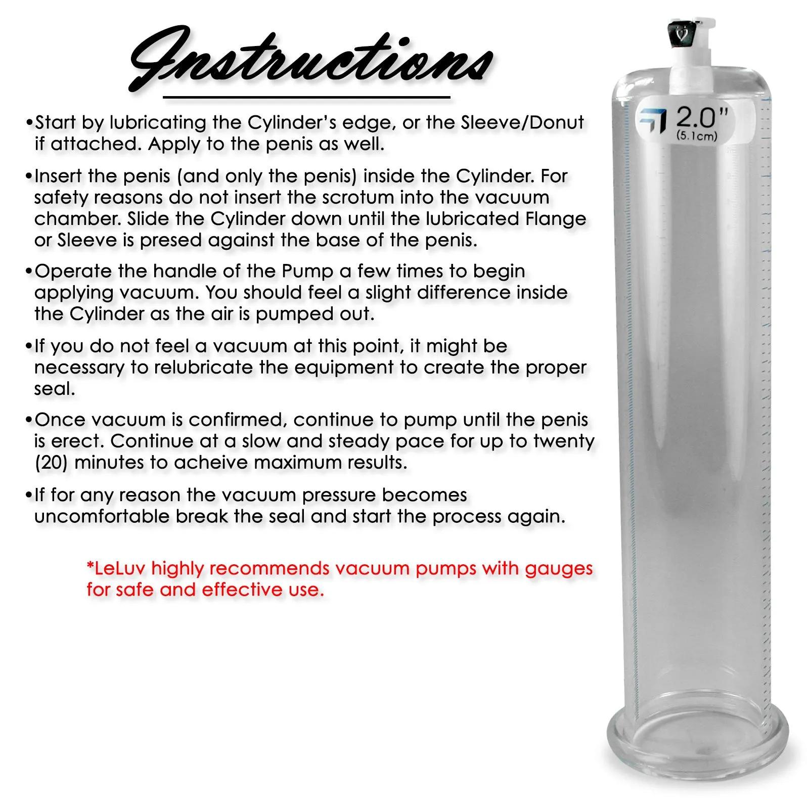 LeLuv Maxi Penis Pump | Black Handle, Silicone Hose, Gauge/Protected Gauge | Round Flange Cylinder